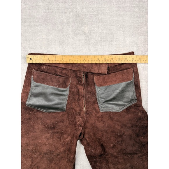 Vtg 60s 70s Suede Leather Pants Mens‎ 30x30 Brown Flared Disco Hippie Handmade - Picture 8 of 11